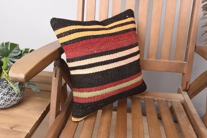 Pillow Cover, Throw Kilim Pillow, 14x14 Brown Pillow Cover, Outdoor Patio Cushion, Vintage Kilim Throw Pillow, Handmade Kilim Cushion - 2