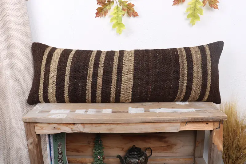 Cushion, Home Decor Pillow, Indoor Cushion Cover, 12x36 Brown Cushion, Oriental Pillow Case, Vintage Kilim Pillow, Turkish Kilim Pillow - 1