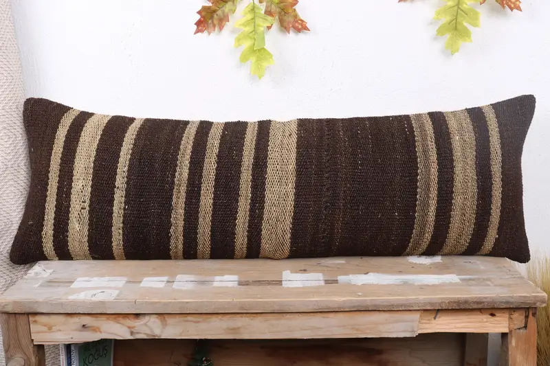 Cushion, Home Decor Pillow, Indoor Cushion Cover, 12x36 Brown Cushion, Oriental Pillow Case, Vintage Kilim Pillow, Turkish Kilim Pillow - 2