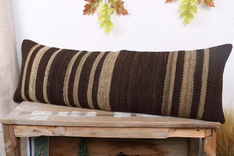 Cushion, Home Decor Pillow, Indoor Cushion Cover, 12x36 Brown Cushion, Oriental Pillow Case, Vintage Kilim Pillow, Turkish Kilim Pillow - 4