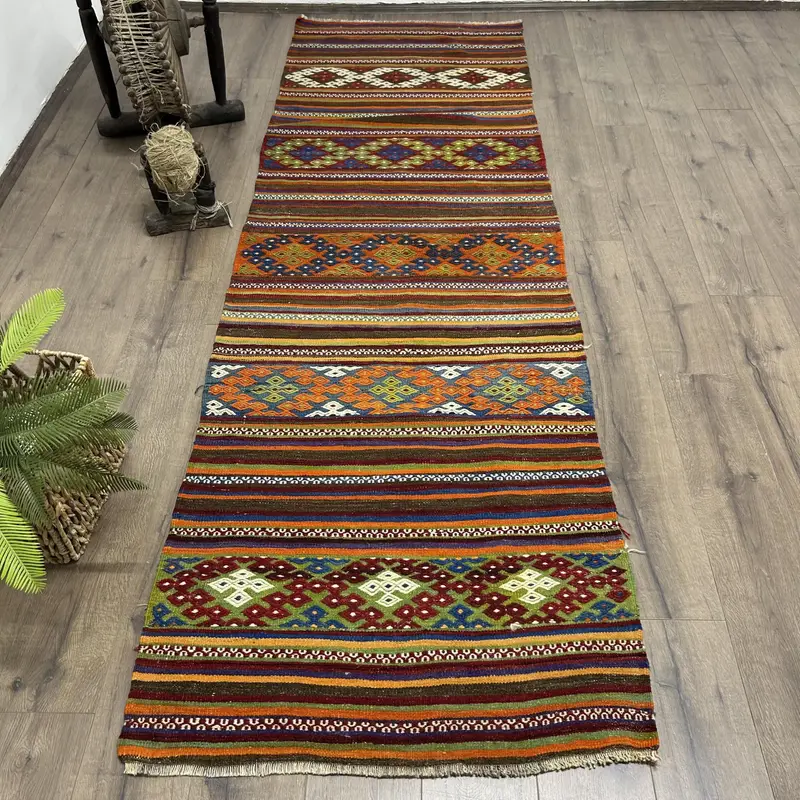Brown & Orange Rug, 3x9.7 ft Solid Pattern