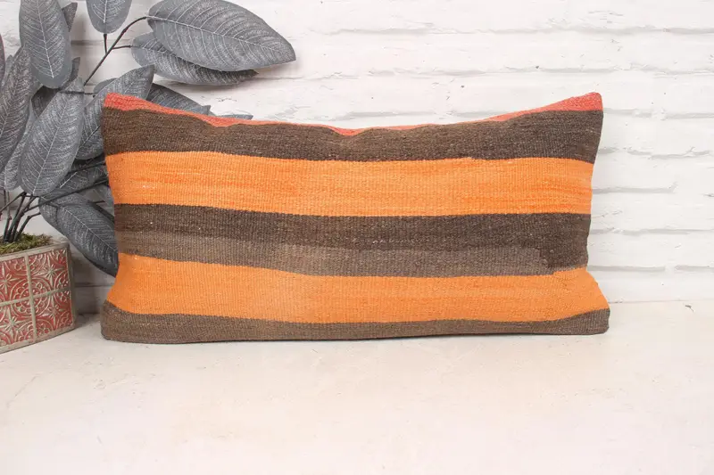 12x24 Brown Pillow, Interior Designer Pillow, Boho Pillow Sham Cover, Cushion Case, Pattern Throw Pillow Case, Vintage Pillow, Kilim Cushion Sham - 1