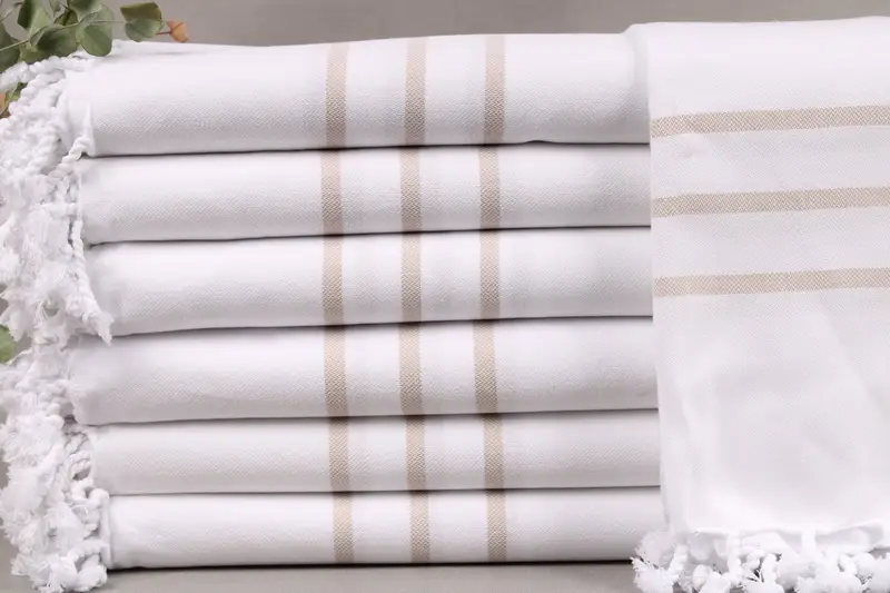 Personalized Beige Striped Turkish Beach Towel, Bath Towel, 40x71 Inches