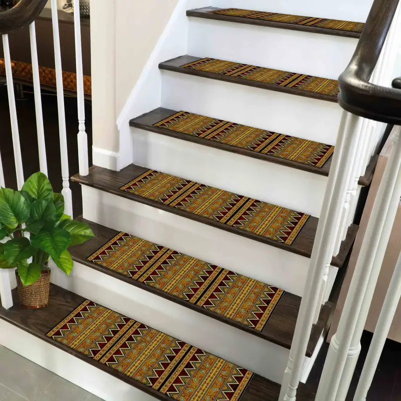 Yellow Kilim Design Printed Rug: Stair Rug with Ethnic Pattern