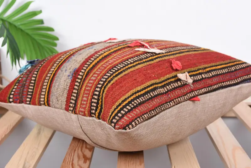 Anatolian Pillow, Vintage Throw Cushion Case, Throw Kilim Pillow, Car Cushion Cover, Pillow Sham, Home Decor Pillow, 16x16 Red Cushion, Kilim Pillow - 6
