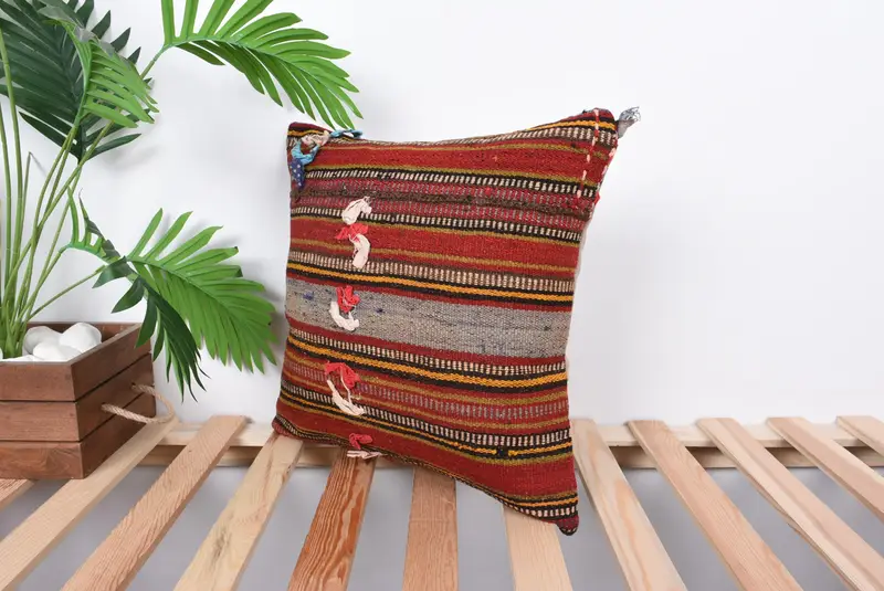 Anatolian Pillow, Vintage Throw Cushion Case, Throw Kilim Pillow, Car Cushion Cover, Pillow Sham, Home Decor Pillow, 16x16 Red Cushion, Kilim Pillow - 5
