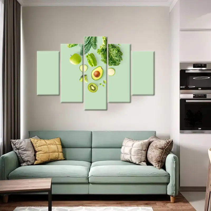 Green Canvas Art, Green Foods Art, Apple Wall Art, Kiwi Decor, Salad Canvas, Broccoli Art, Avocado Lover Gift, Healty Canvas Art, - 5