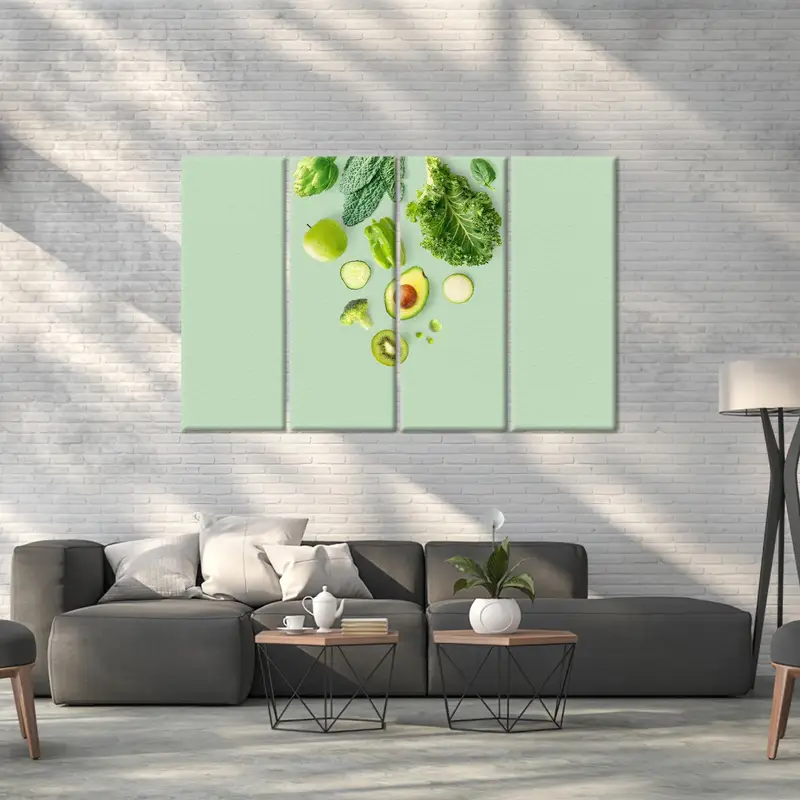 Green Canvas Art, Green Foods Art, Apple Wall Art, Kiwi Decor, Salad Canvas, Broccoli Art, Avocado Lover Gift, Healty Canvas Art, - 3