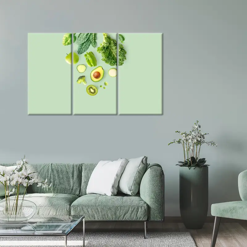 Green Canvas Art, Green Foods Art, Apple Wall Art, Kiwi Decor, Salad Canvas, Broccoli Art, Avocado Lover Gift, Healty Canvas Art, - 2