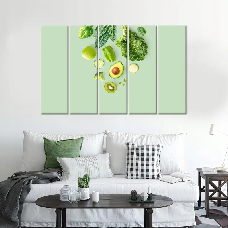 Green Canvas Art, Green Foods Art, Apple Wall Art, Kiwi Decor, Salad Canvas, Broccoli Art, Avocado Lover Gift, Healty Canvas Art, - 4