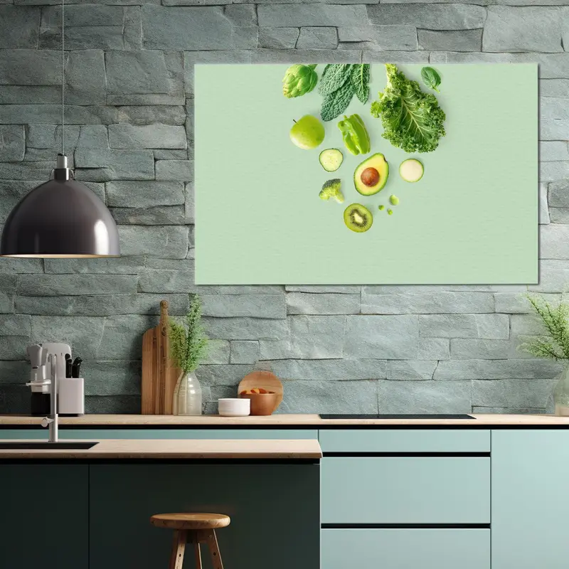 Green Canvas Art, Green Foods Art, Apple Wall Art, Kiwi Decor, Salad Canvas, Broccoli Art, Avocado Lover Gift, Healty Canvas Art, - 1