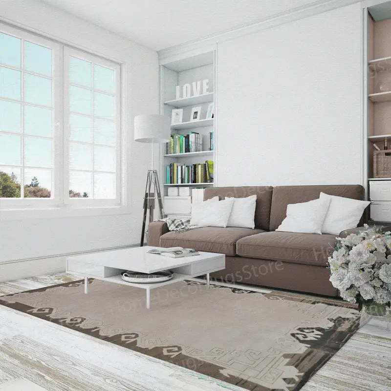 Boho flacher braun-beige bedruckter Teppich, moderne Wohndekoration