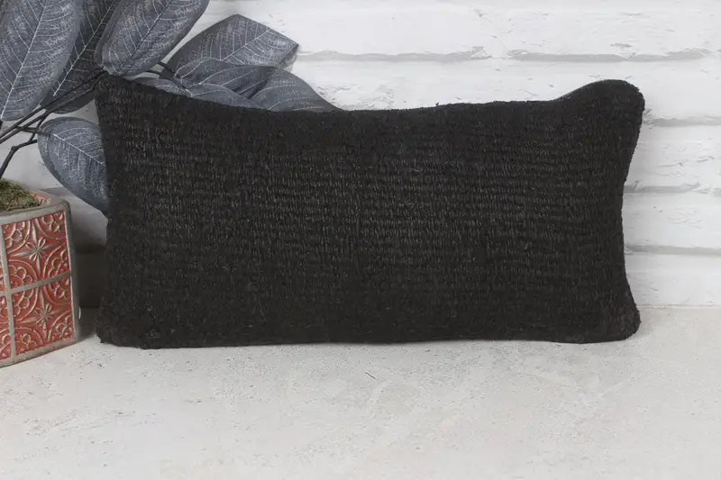 Antique Pillows, Vintage Kilim Pillow Pillow Sham, Boho Pillow Sham Cover, 8x16 Black Cushion Cover, Turkish Pillow, Pillow Case - 1
