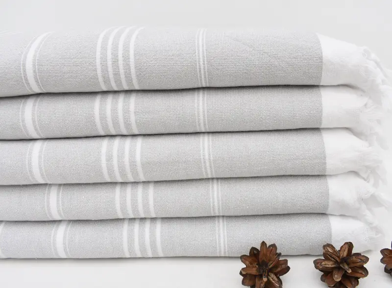 Light Gray Striped Terry Towel Monogrammed Beach Towel, 70x36 Inches