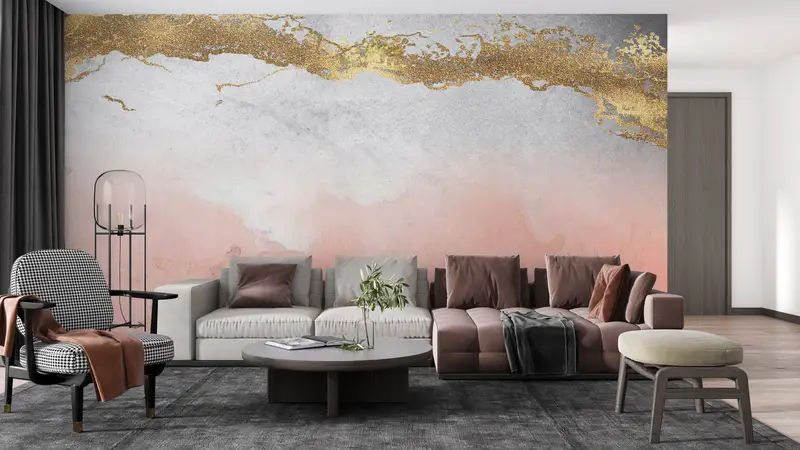 Pink Marble Mural, Custom Wall Paper, 3d Wall Paper, Abstract Wall Paper, Paper Wall Art, Pink And Gold Marble, Soft Tones Wall Mural, - 2