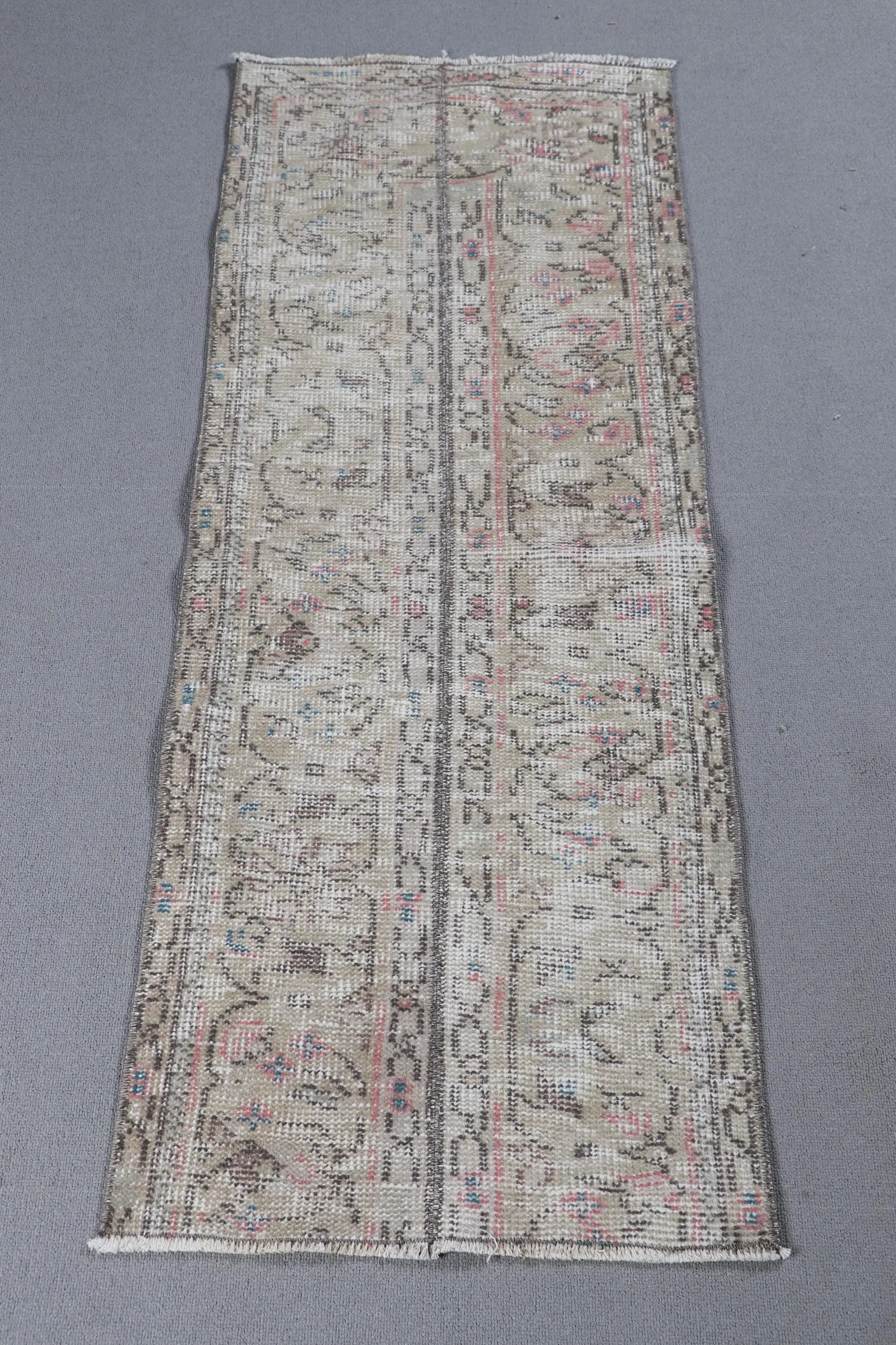 1.7x4.5 ft Turkish Rug, Vintage Small Rug, Gray Pink Ombré Rug - 1