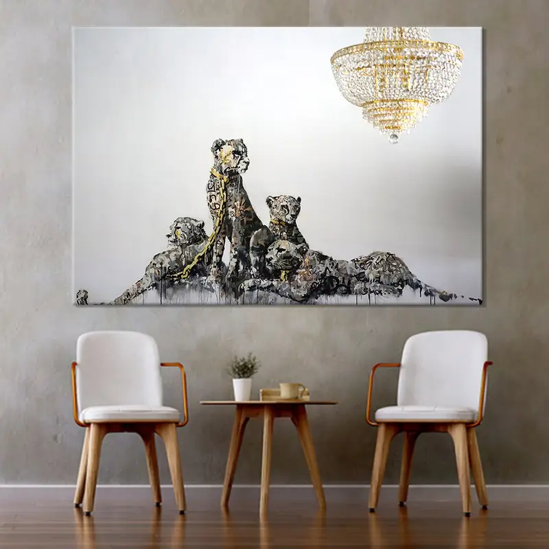 Banksy Painting, Banksy Canvas, Banksy Art, Banksy Leopard, Banksy Cheetah, Banksy Wall Art, Graffiti Wall Art, Street Art Print, Gold Print - 1