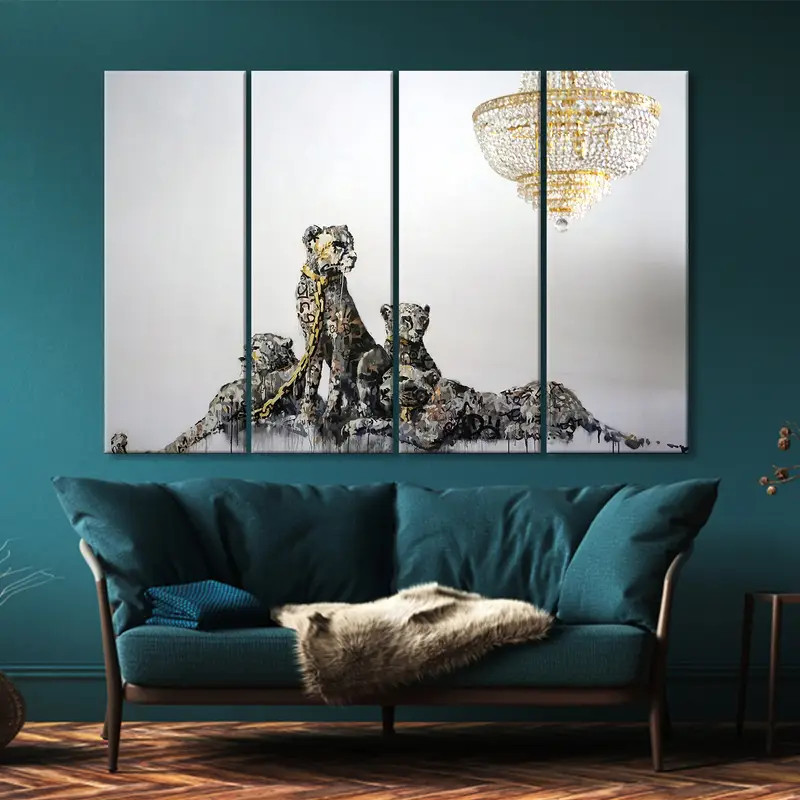 Banksy Painting, Banksy Canvas, Banksy Art, Banksy Leopard, Banksy Cheetah, Banksy Wall Art, Graffiti Wall Art, Street Art Print, Gold Print - 3