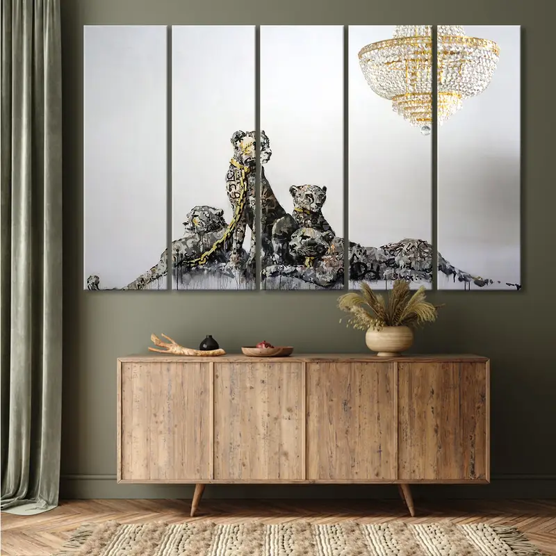 Banksy Painting, Banksy Canvas, Banksy Art, Banksy Leopard, Banksy Cheetah, Banksy Wall Art, Graffiti Wall Art, Street Art Print, Gold Print - 4