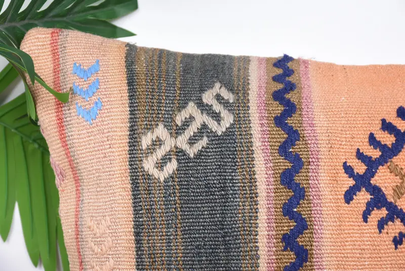 Cushion Cover, 12x24 Orange Pillow Sham, Turkish Pillow, Home Decor Pillow, Knitted Pillow Case, Chair Cushion Case, Kilim Pillow - 2