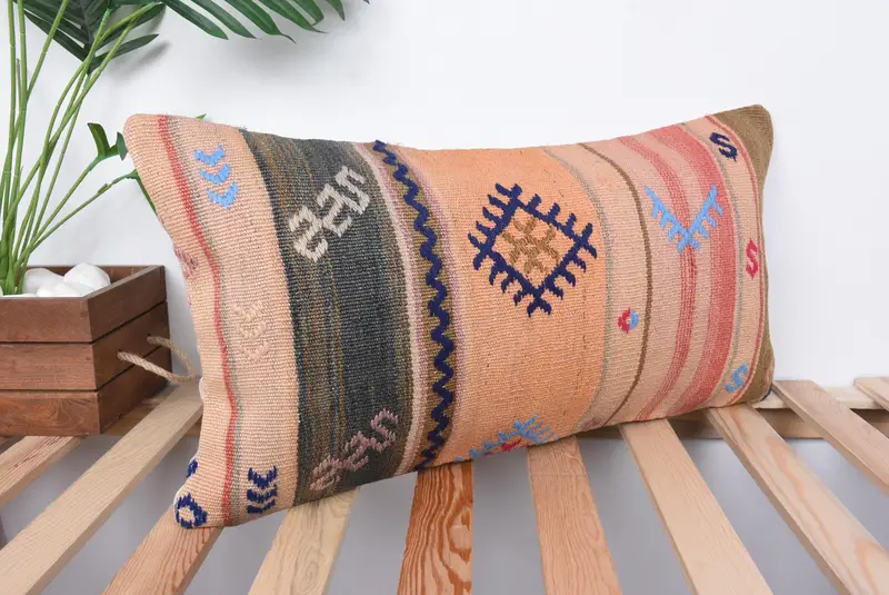 Cushion Cover, 12x24 Orange Pillow Sham, Turkish Pillow, Home Decor Pillow, Knitted Pillow Case, Chair Cushion Case, Kilim Pillow - 4