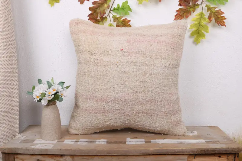 Kilim Pillow Cover, Kilim Cushion Sham, Square Throw Pillow Case, 18x18 Beige Pillow Sham, Pillow Sham, Pillow for Sofa, Pattern Throw Cushion Case - 1