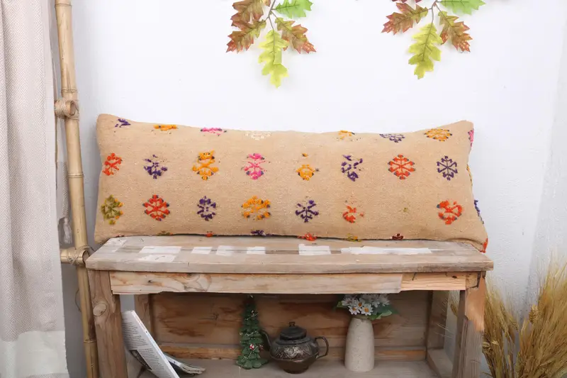 Geometric Beige & Purple Rectangle Throw Pillow, Handmade Cushion