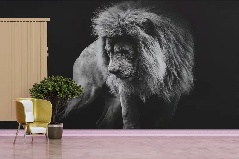 Zarif Afrika Aslanı Portresi, Siyah Beyaz Baskılı Duvar Kağıdı