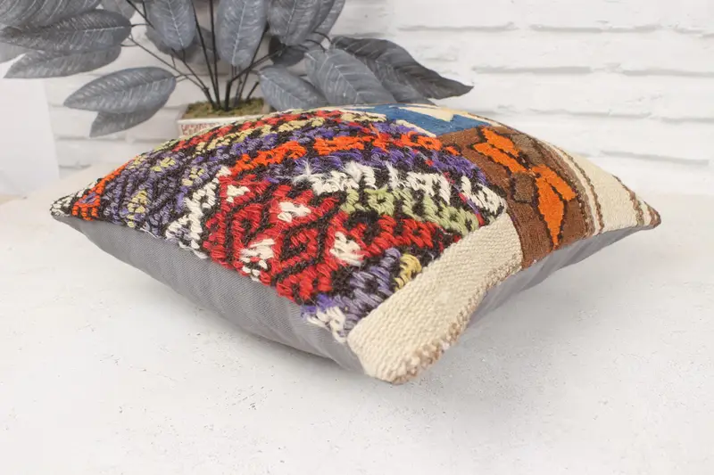 Ethnical Kilim Rug Pillow, Kilim Pillow, Ottoman Cushion Case, 16x16 Blue Cushion, Handmade Throw Pillow Sham, Kilim Cushion Sham, Cushion - 6
