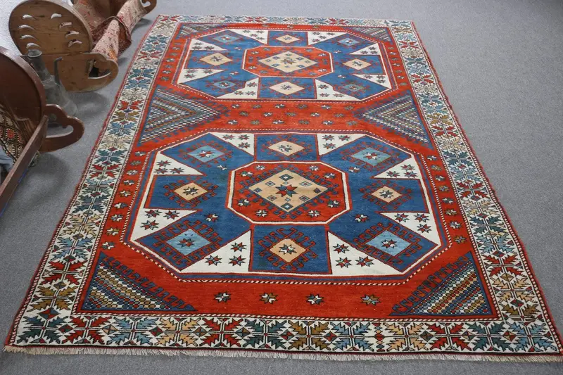 Türk Halısı, 5.8x7.9 ft Büyük Halı, Kırmızı Güneybatı Yün Vintage Halı - 1