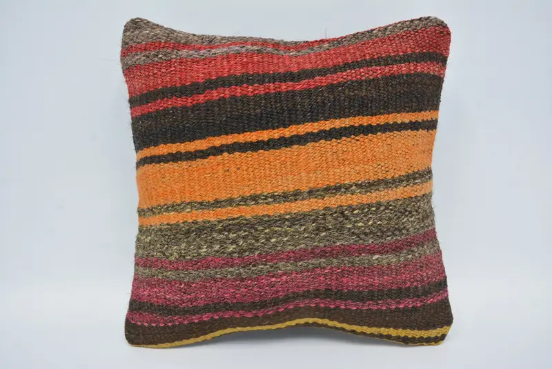 Orange & Red Embroidered Geometric Pillow, 12x12 Inches Throw Pillow - 1