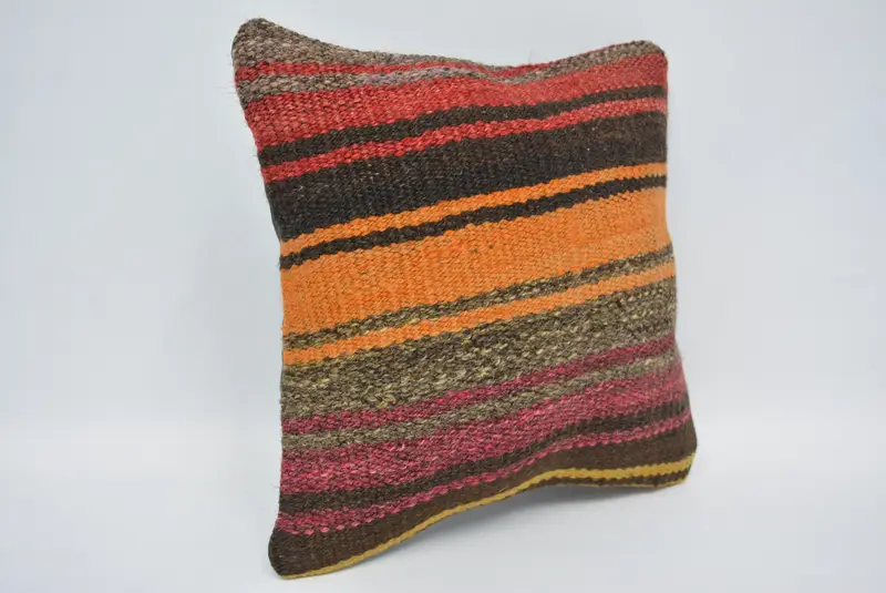 Orange & Red Embroidered Geometric Pillow, 12x12 Inches Throw Pillow - 3