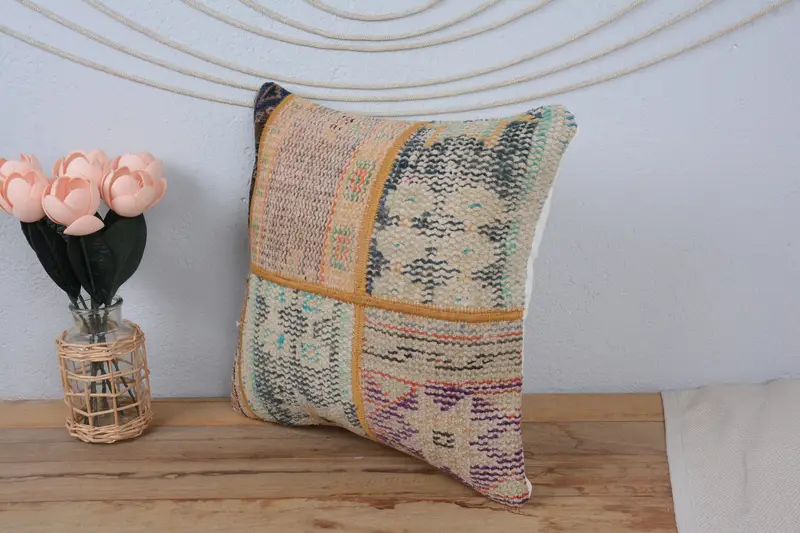 Antique Pillows, Boho Pillow Sham Cover, Cushion Cover, Decorative Bolster Pillow Sham, 16x16 Beige Pillow Case, Customized Cushion, Pillow for Sofa - 4
