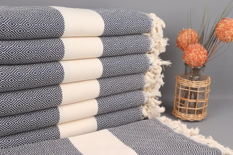 Embroidered Beach Towel Custom Navy Diamond 40x71 Inches