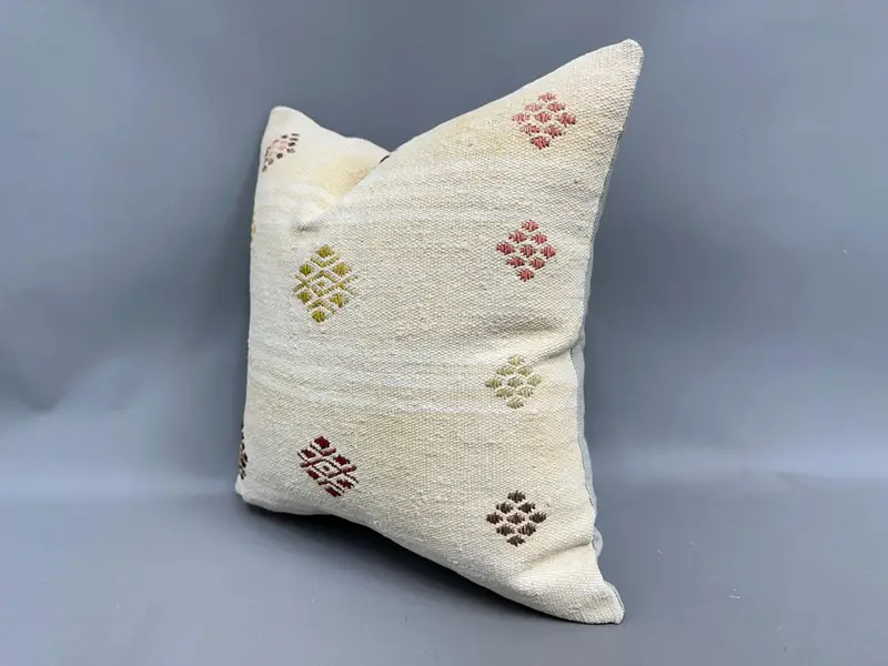 Natural Cushion, Kilim Cushion Sham, Luxury Cushion Case, Boho Pillow, Shabby Chic Pillow Sham, Pillow for Couch, Pillow, 18x18 White Cushion Case - 3