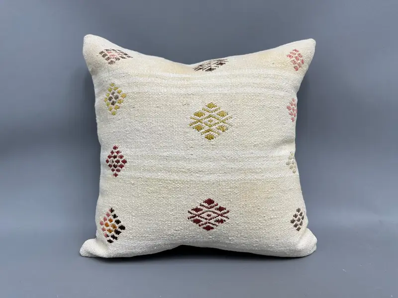 Natural Cushion, Kilim Cushion Sham, Luxury Cushion Case, Boho Pillow, Shabby Chic Pillow Sham, Pillow for Couch, Pillow, 18x18 White Cushion Case - 4