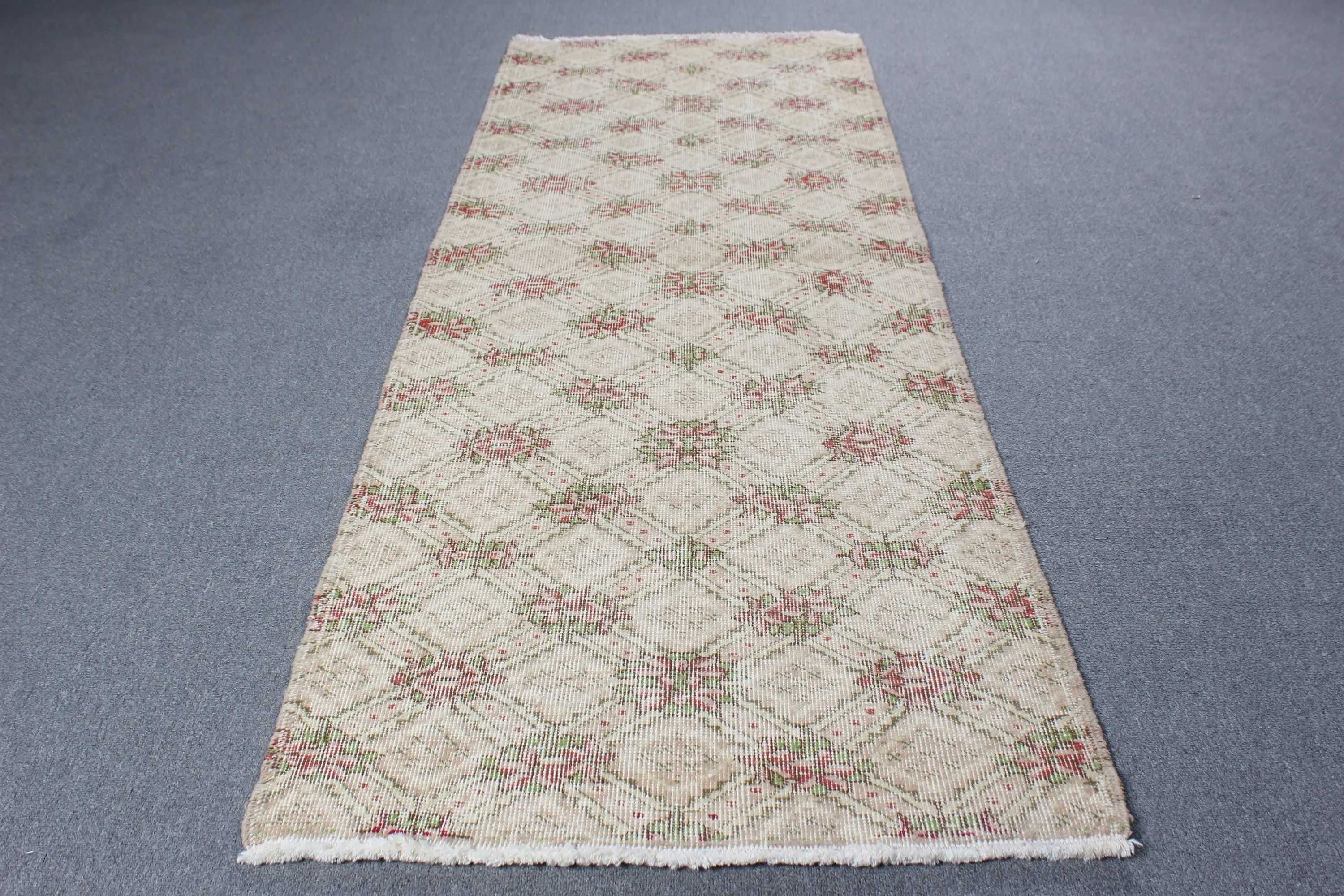 Vintage Rug, Runner 2.7x7.2 ft Rug, White Oriental Rug - 1