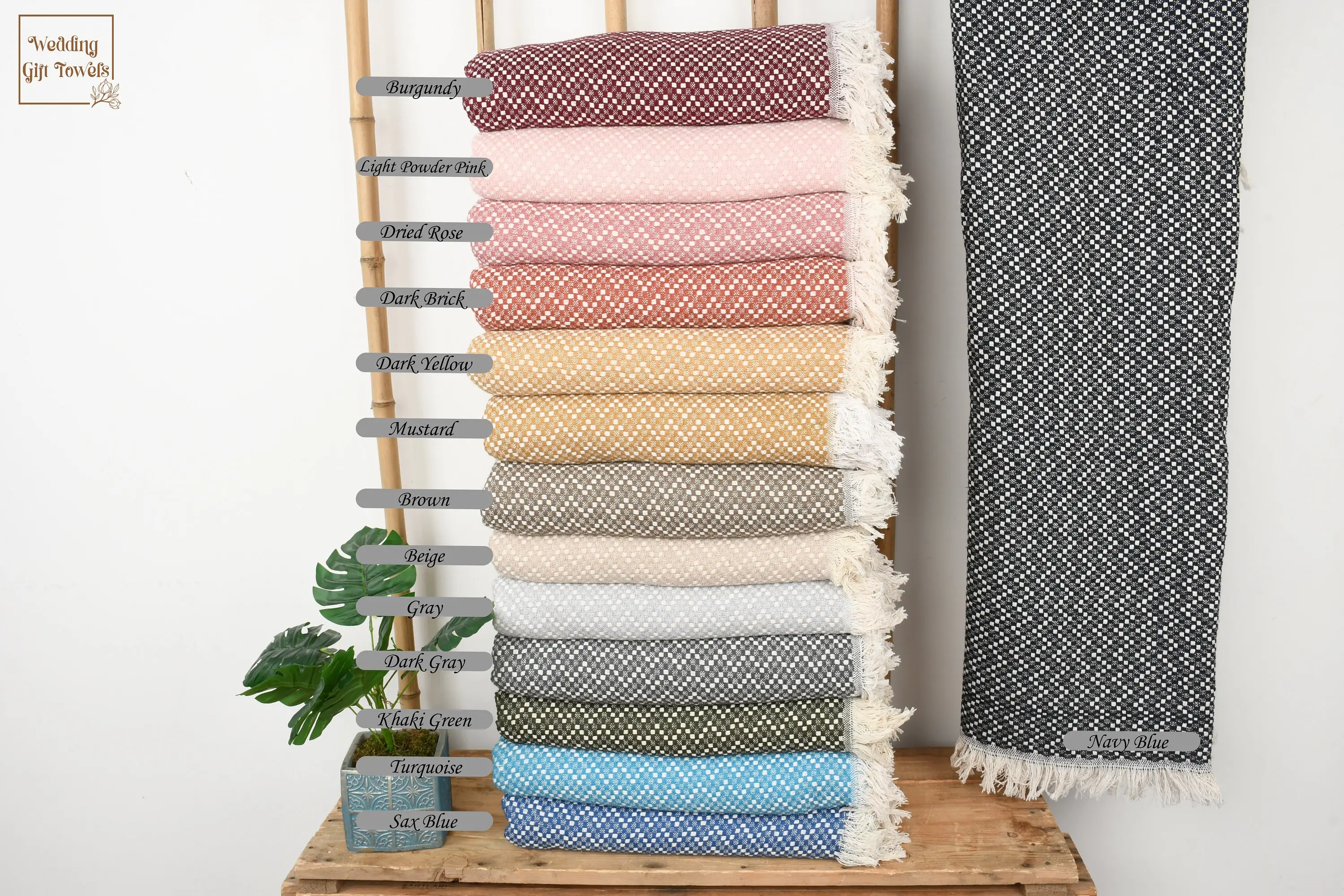 Personalized Turkish Cotton Boho Herringbone Throw Twin Size, Beige, 190x230 cm - 1