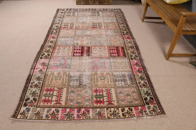 Vintage 4.4x8.8 ft Rug, Area Turkish Rug, Blue Southwestern Wool Rug - 1