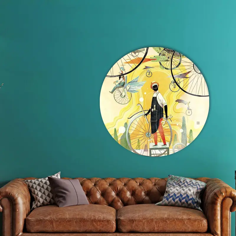 Minimaler gelber abstrakter Fahrrad-Leinwanddruck – elegantes Dekor