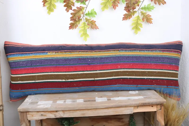 Meditation Cushion, Cushion Case, 16x48 Blue Cushion, Kilim Cushion Sham, Handmade Kilim Cushion, Gift Pillow, Vintage Pillow Case, Luxury Cushion - 2