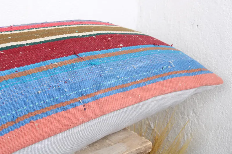 Meditation Cushion, Cushion Case, 16x48 Blue Cushion, Kilim Cushion Sham, Handmade Kilim Cushion, Gift Pillow, Vintage Pillow Case, Luxury Cushion - 5