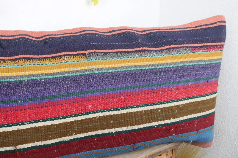 Meditation Cushion, Cushion Case, 16x48 Blue Cushion, Kilim Cushion Sham, Handmade Kilim Cushion, Gift Pillow, Vintage Pillow Case, Luxury Cushion - 4