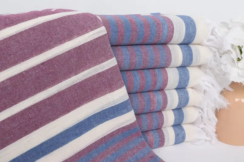 Kişiye Özel Plaj Havlusu Mürdüm-Lacivert Çizgili, 40x67 İnç