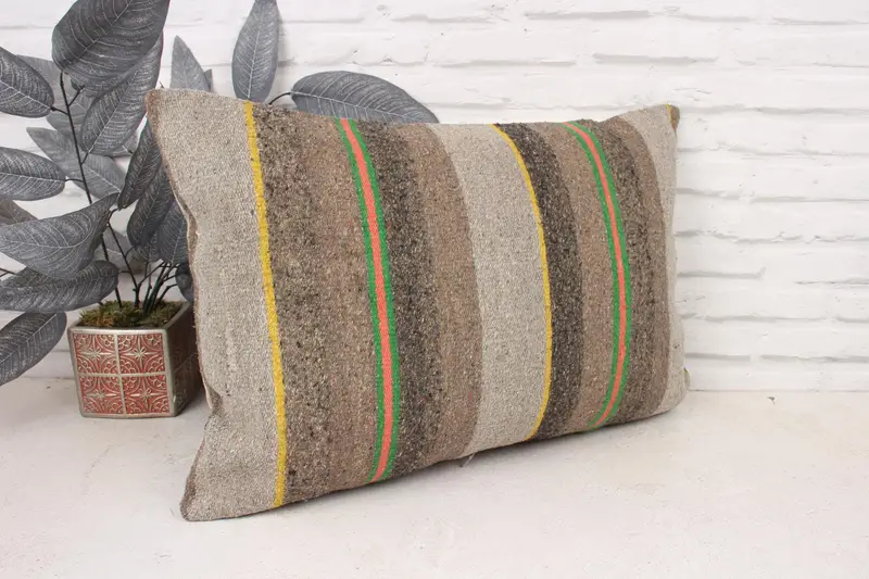 Gift Pillow, Natural Pillow Cover, 16x24 Brown Pillow Case, Boho Pillow, Traditional Cushion Case, Pillow Cover, Vintage Kilim Throw Pillow - 3