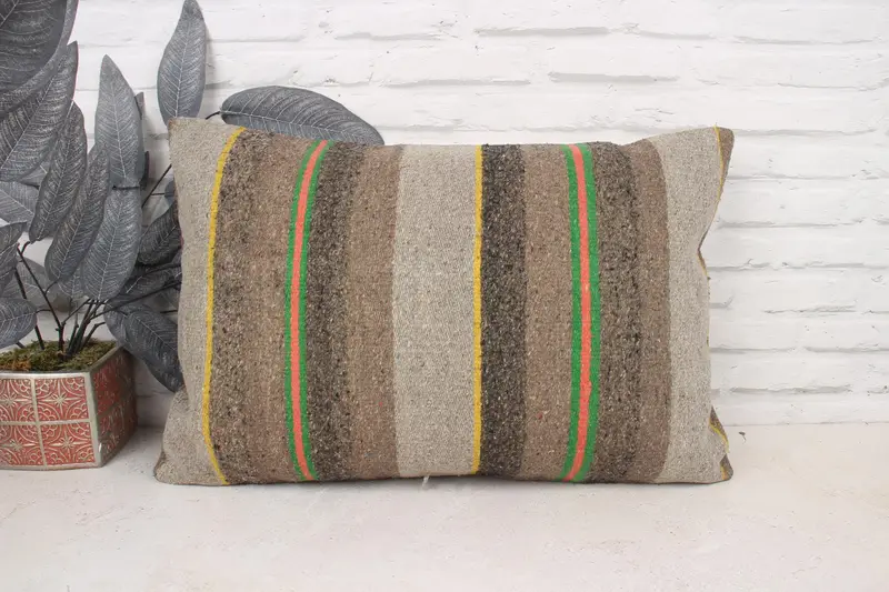Gift Pillow, Natural Pillow Cover, 16x24 Brown Pillow Case, Boho Pillow, Traditional Cushion Case, Pillow Cover, Vintage Kilim Throw Pillow - 1