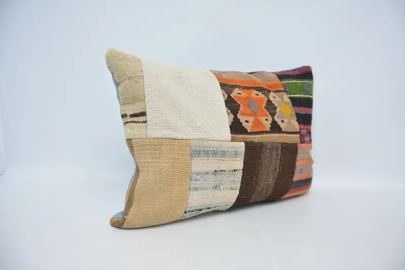 Ethnische Kissenbedeckung Kissenbezüge, Kilimkissenbedeckung, Kissen, Vintage -Kissen, türkisches Kissen, türkische Eckkissen, 20x28 weiße Kissenbedeckung - 3