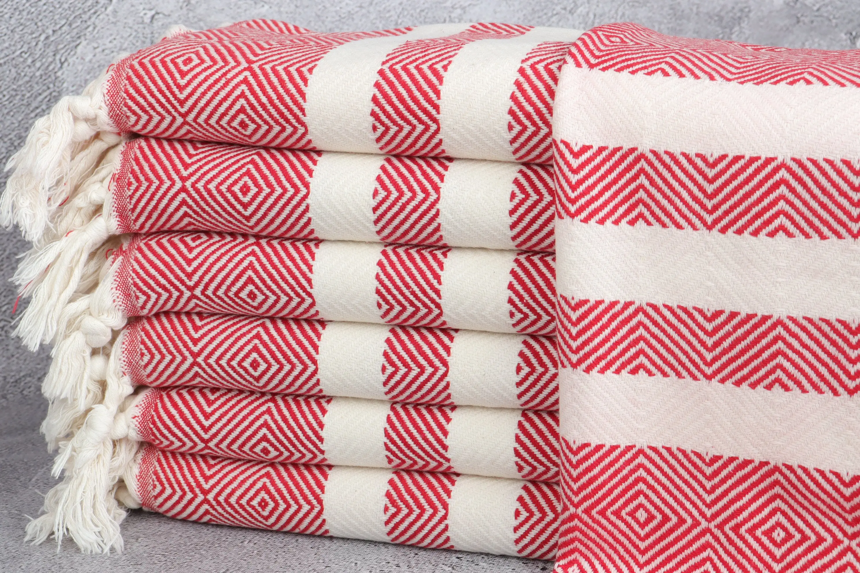 Monogrammed Hand Towel Red Diamond, Beige 20x32 Inches - 1