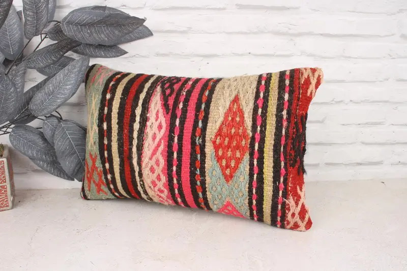 Gift Pillow, Kilim Pillow Cover, 12x20 Green Pillow Sham, Pillow Case, Ethnic Pillow Cover Pillow Sham, Ethnical Kilim Rug Pillow - 4