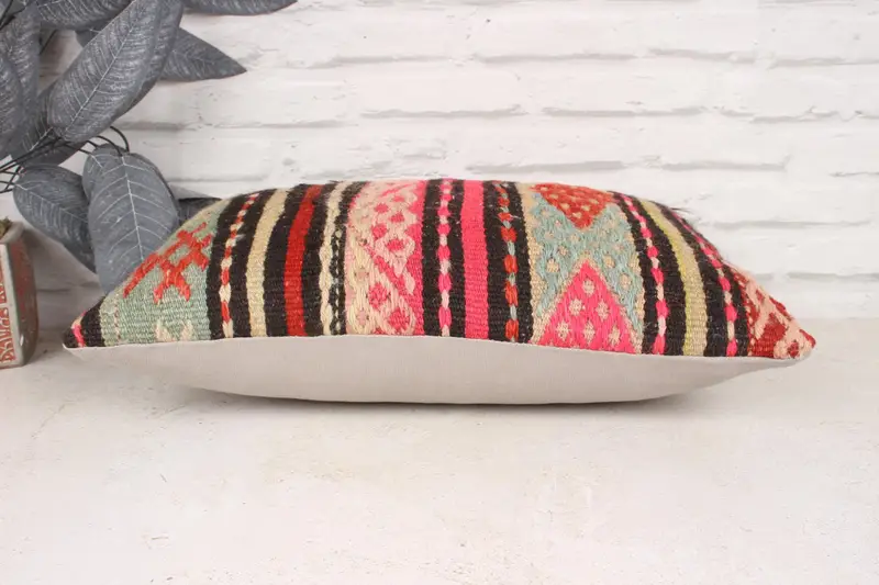 Gift Pillow, Kilim Pillow Cover, 12x20 Green Pillow Sham, Pillow Case, Ethnic Pillow Cover Pillow Sham, Ethnical Kilim Rug Pillow - 5